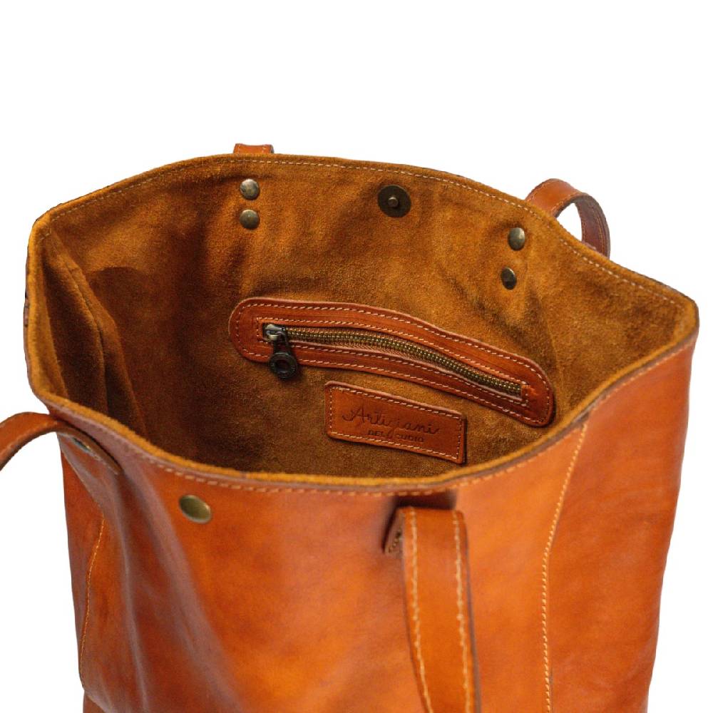 Lartigiano Del Cuoio Shopping bag in pelle color cuoio realizzata a mano in Toscana Nuova