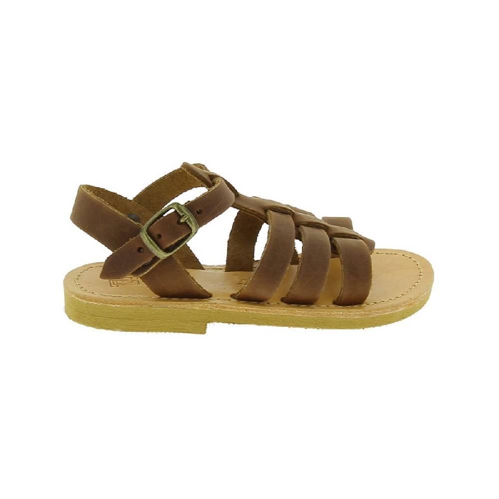 Lartigiano Del Cuoio Sandali gladiatore da bambino in pelle nubuck marrone chiusura con fibbia Acquista Ora