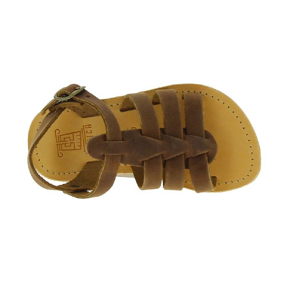 Lartigiano Del Cuoio Sandali gladiatore da bambino in pelle nubuck marrone chiusura con fibbia Acquista Ora