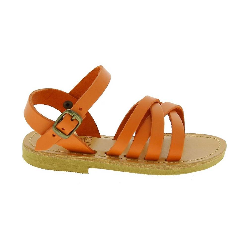 Lartigiano Del Cuoio Sandali intrecciati gladiatore da bambino in pelle di vitello arancione chiusura con fibbia Super Saving Price