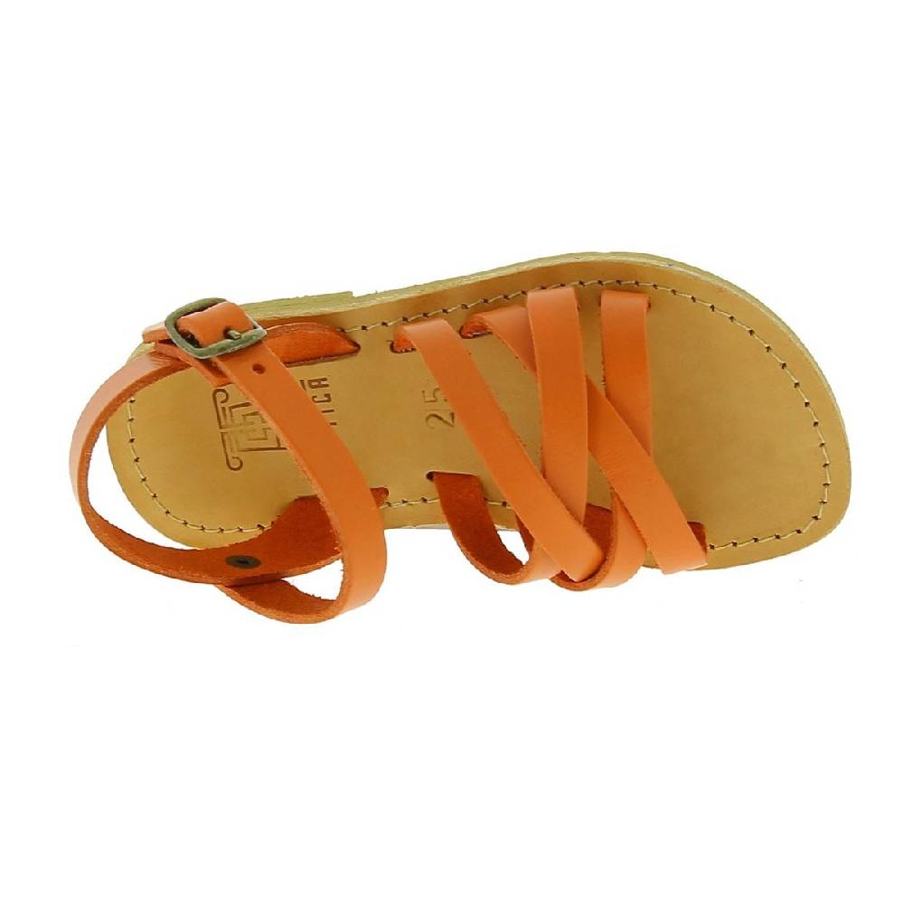 Lartigiano Del Cuoio Sandali intrecciati gladiatore da bambino in pelle di vitello arancione chiusura con fibbia Super Saving Price