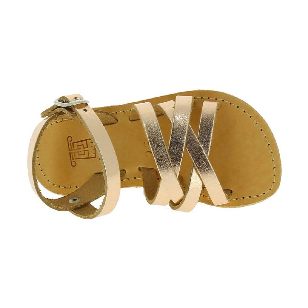 Lartigiano Del Cuoio Sandali intrecciati gladiatore da bambina in pelle di vitello laminata oro rosa chiusura con fibbia Rilascio limitato