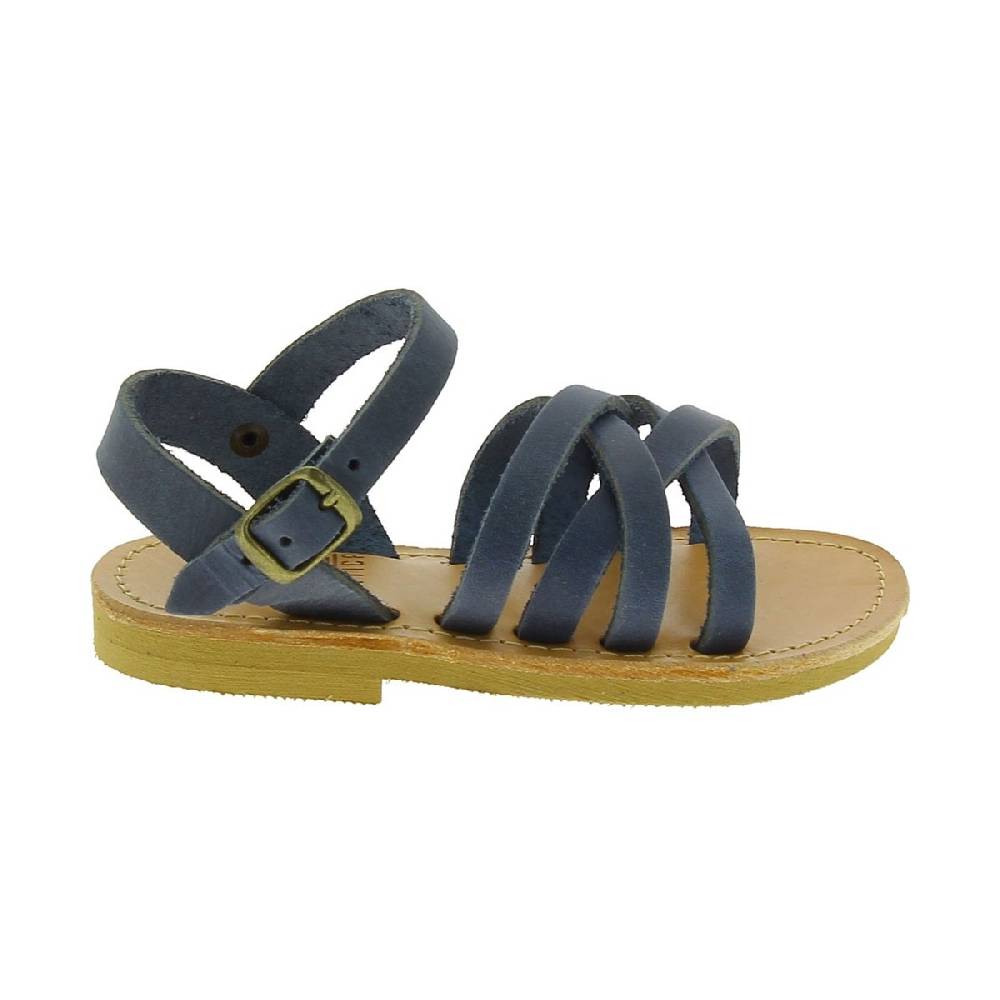 Lartigiano Del Cuoio Sandali intrecciati gladiatore da bambino in pelle nubuck blu chiusura con fibbia Prezzo Ridotto