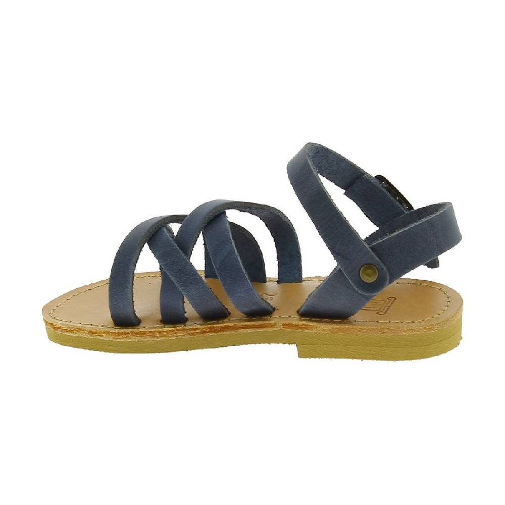 Lartigiano Del Cuoio Sandali intrecciati gladiatore da bambino in pelle nubuck blu chiusura con fibbia Prezzo Ridotto