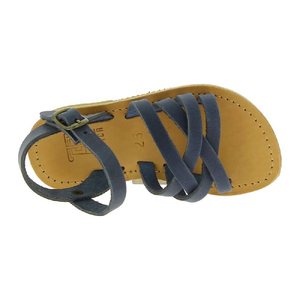 Lartigiano Del Cuoio Sandali intrecciati gladiatore da bambino in pelle nubuck blu chiusura con fibbia Prezzo Ridotto