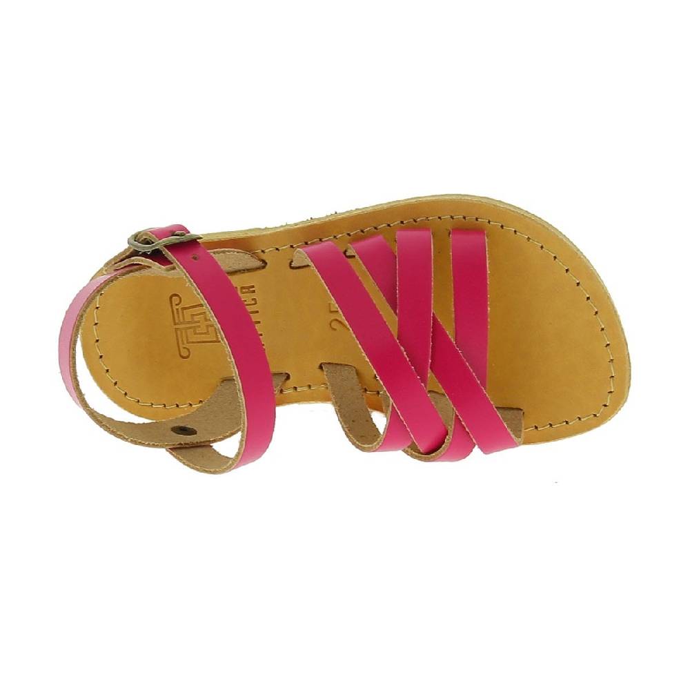 Lartigiano Del Cuoio Sandali intrecciati da bambina in pelle di vitello fucsia chiusura con fibbia Novità