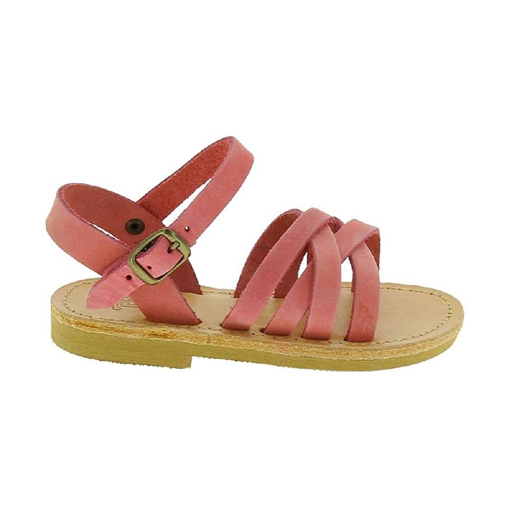 Lartigiano Del Cuoio Sandali intrecciati da bambina in pelle nubuck rosa chiaro chiusura con fibbia Sconto