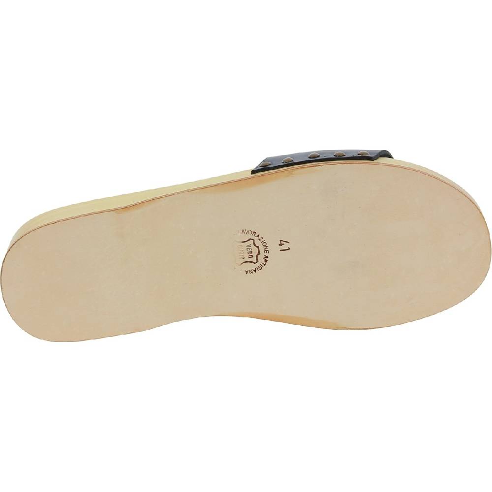 Lartigiano Del Cuoio Zoccoli in legno artigianali da uomo con fascia in pelle nera Hotsell