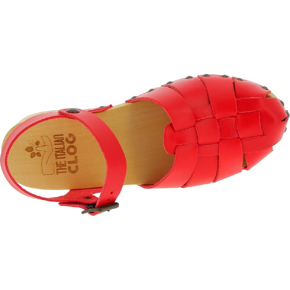 Lartigiano Del Cuoio Zoccoli da donna in legno artigianali con tomaia a gabbia in pelle rossa 2025