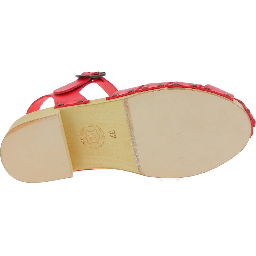 Lartigiano Del Cuoio Zoccoli da donna in legno artigianali con tomaia a gabbia in pelle rossa 2025