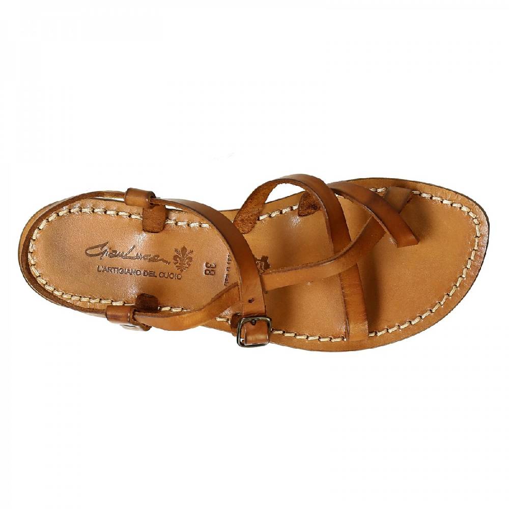 Lartigiano Del Cuoio Sandali alla schiava fatti a mano in pelle color cuoio antico Vendita