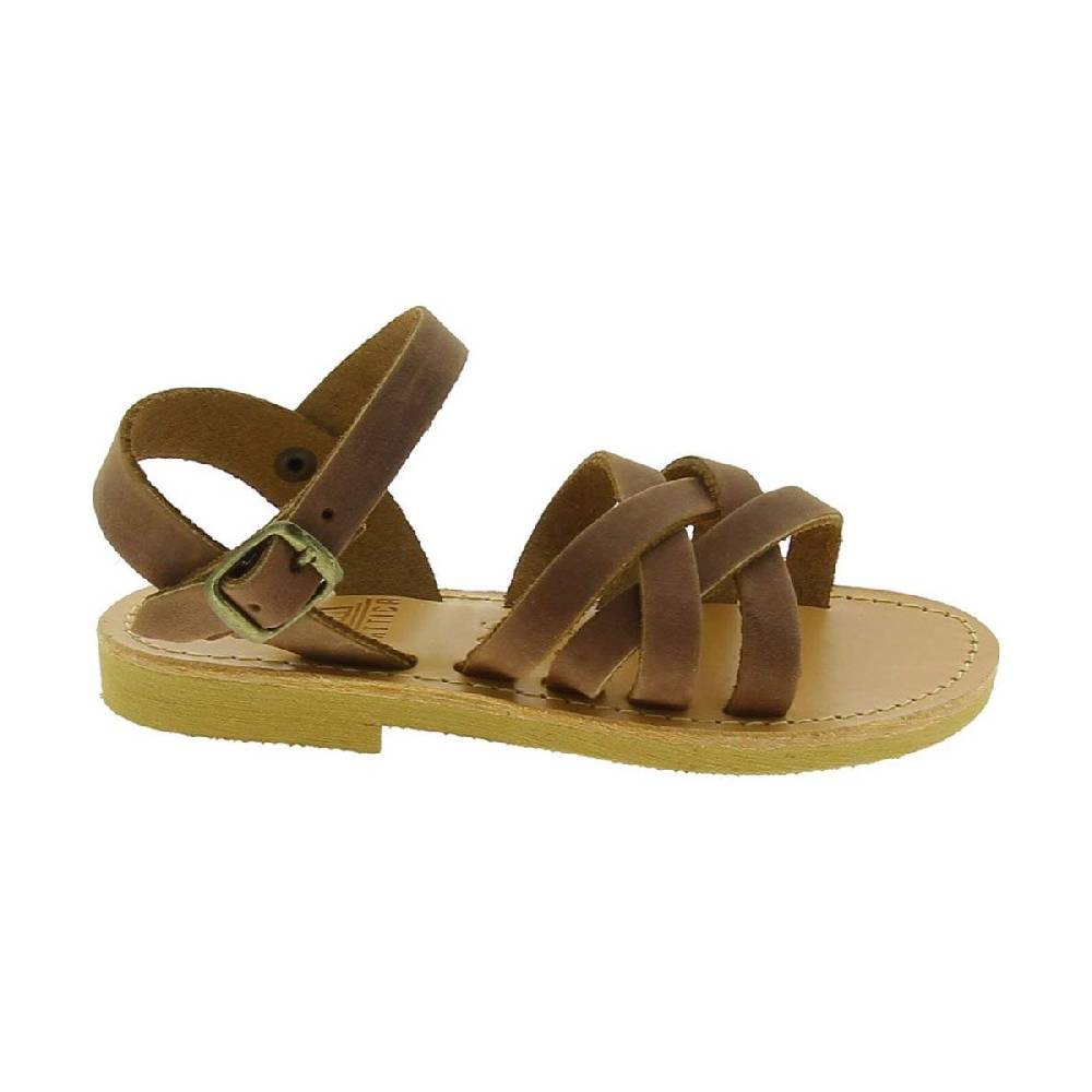 Lartigiano Del Cuoio Sandali intrecciati gladiatore da bambino in pelle nubuck marrone chiusura con fibbia Hotsell
