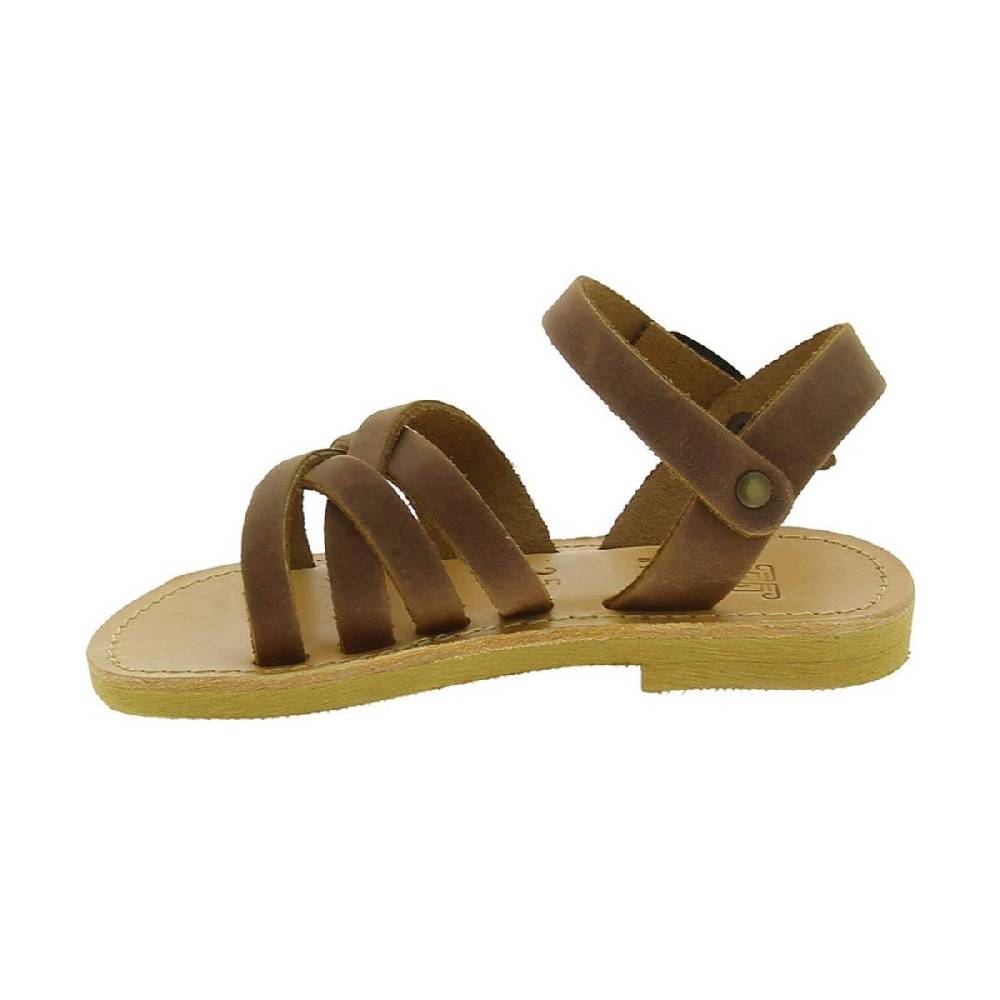 Lartigiano Del Cuoio Sandali intrecciati gladiatore da bambino in pelle nubuck marrone chiusura con fibbia Hotsell