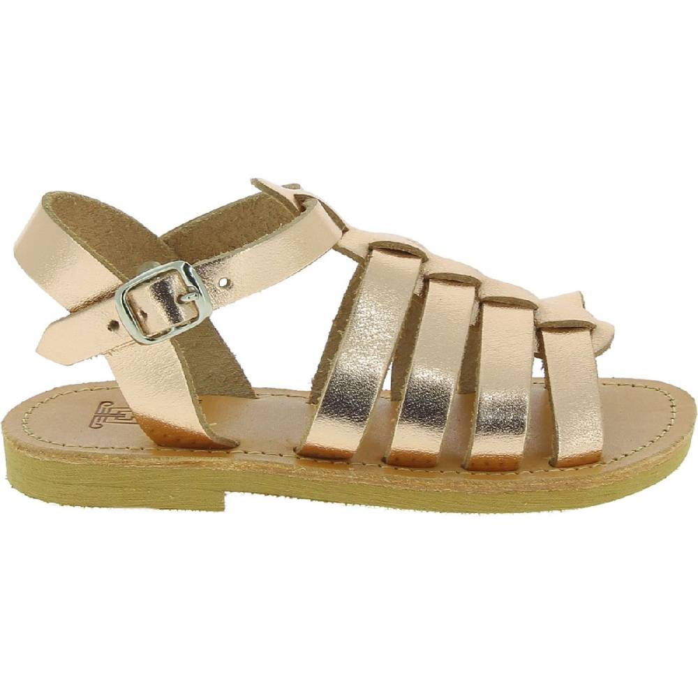 Lartigiano Del Cuoio Sandali gladiatore da bambina in pelle di vitello laminata oro rosa chiusura con fibbia Offerte