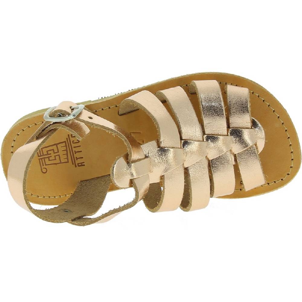 Lartigiano Del Cuoio Sandali gladiatore da bambina in pelle di vitello laminata oro rosa chiusura con fibbia Offerte