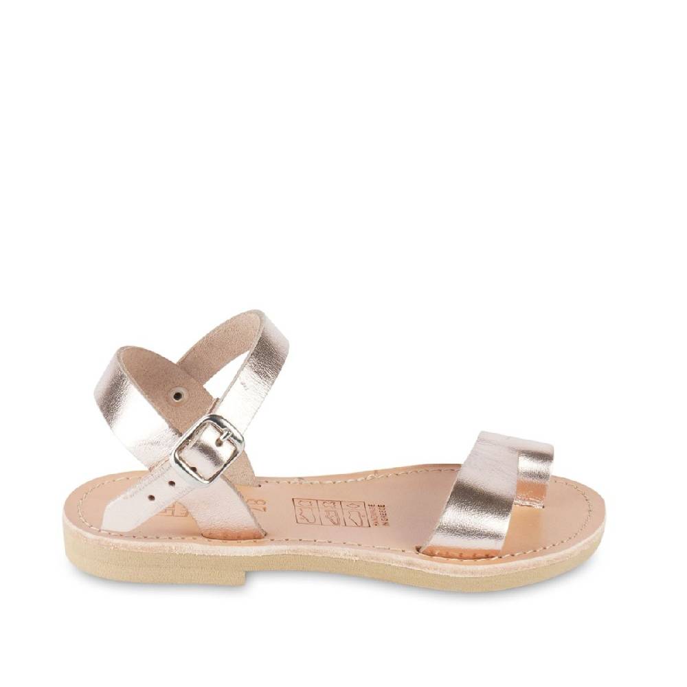 Lartigiano Del Cuoio Sandali infradito da bambina in pelle di vitello oro rosa chiusura con fibbia Italy