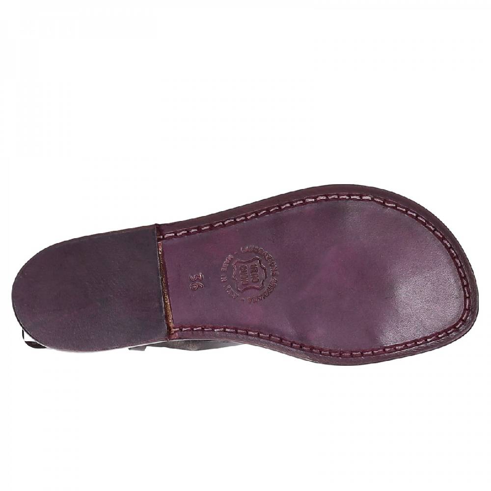 Lartigiano Del Cuoio Sandali cuoio artigianali donna in pelle color prugna Promozione