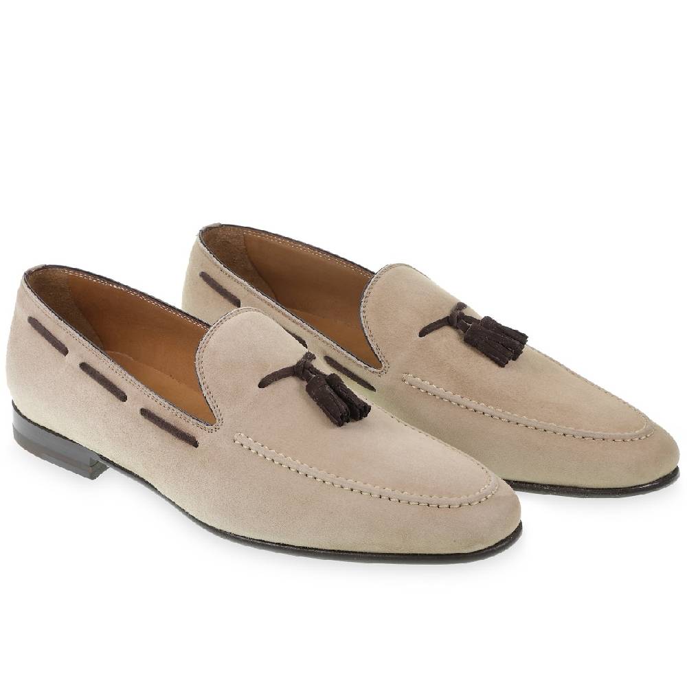 Lartigiano Del Cuoio Mocassino con nappine in pelle di camoscio beige fatto a mano da Fratelli Borgioli