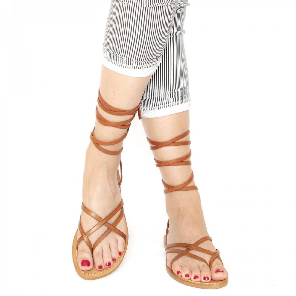 Lartigiano Del Cuoio Sandali alla schiava donna artigianali in pelle color cuoio antico Sconto