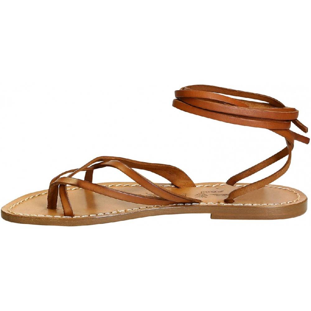 Lartigiano Del Cuoio Sandali alla schiava donna artigianali in pelle color cuoio antico Sconto