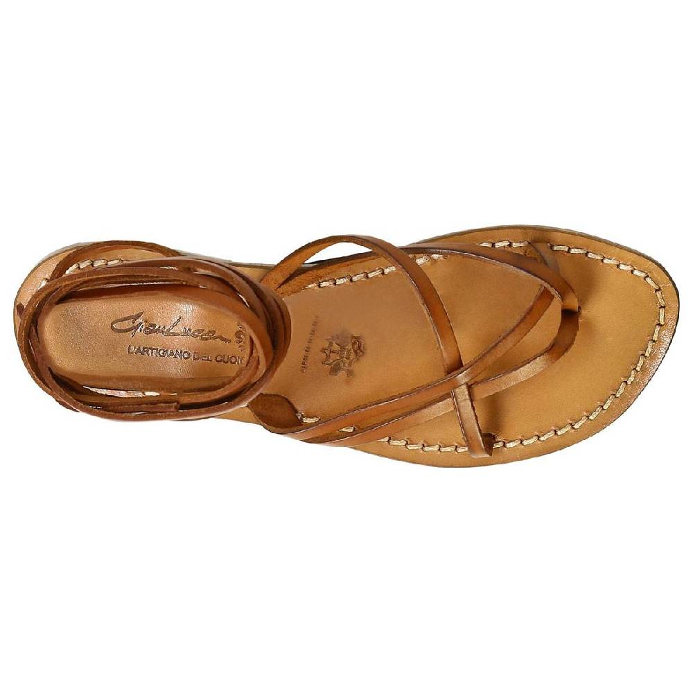 Lartigiano Del Cuoio Sandali alla schiava donna artigianali in pelle color cuoio antico Sconto