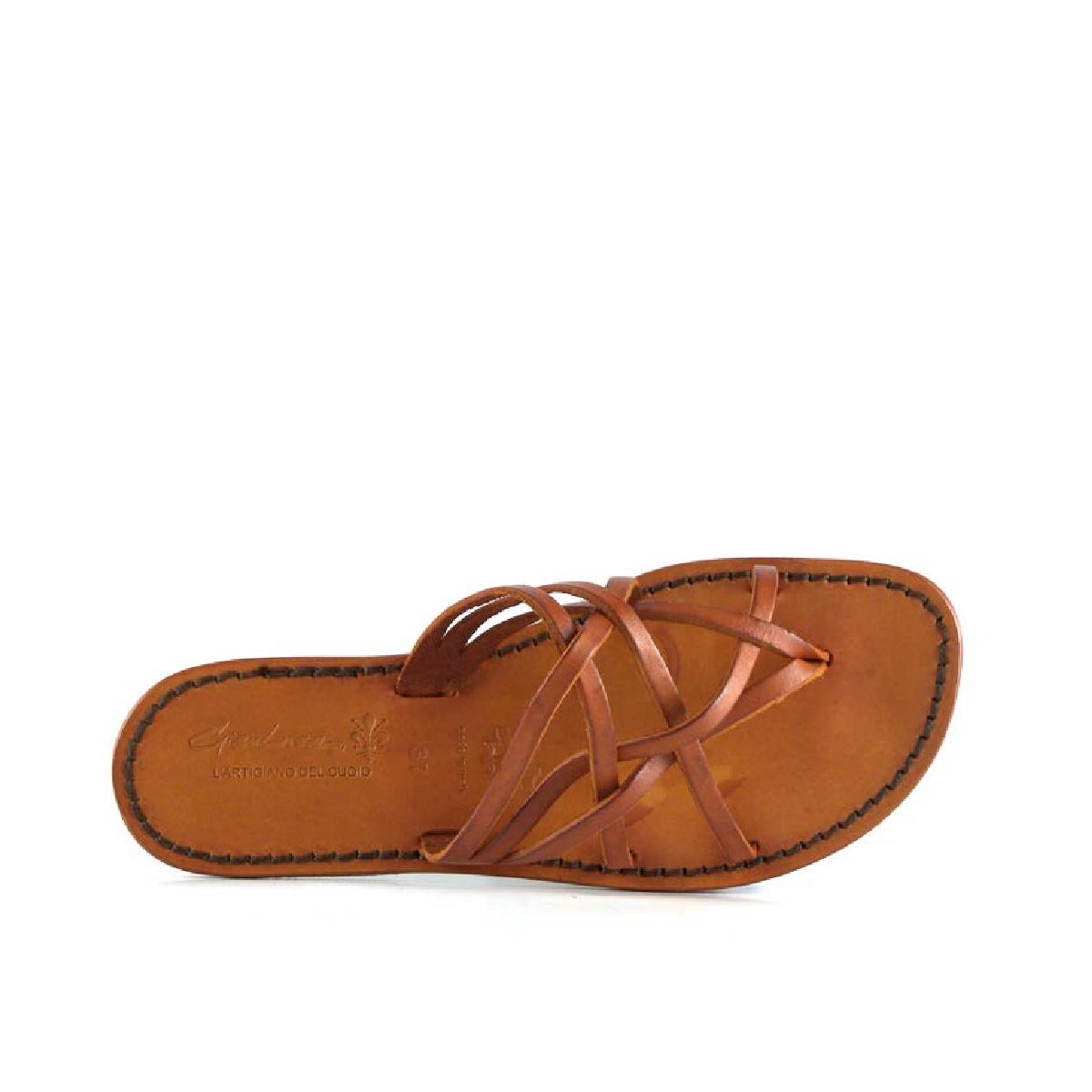 Lartigiano Del Cuoio Infradito intrecciati da donna fatti a mano in pelle arancio con suola in cuoio Outlet