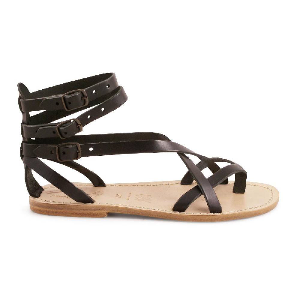 Lartigiano Del Cuoio Sandali gladiatore da donna in pelle nero fatti a mano Vendita Calda