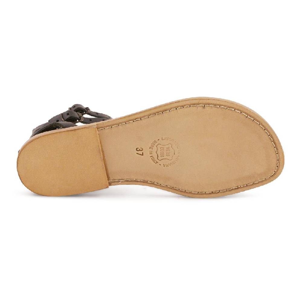 Lartigiano Del Cuoio Sandali gladiatore da donna in pelle nero fatti a mano Vendita Calda