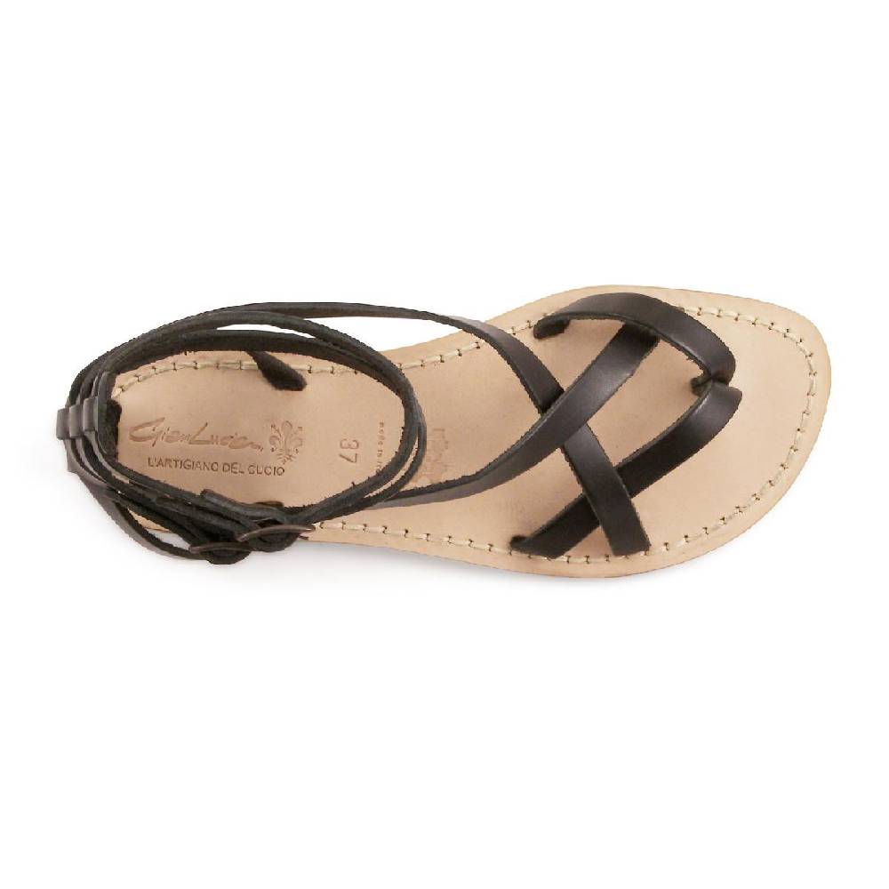 Lartigiano Del Cuoio Sandali gladiatore da donna in pelle nero fatti a mano Vendita Calda