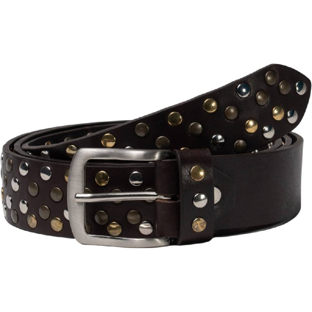 Lartigiano Del Cuoio Cintura borchiata in pelle marrone scuro di 3,5 cm unisex I Più Venduti