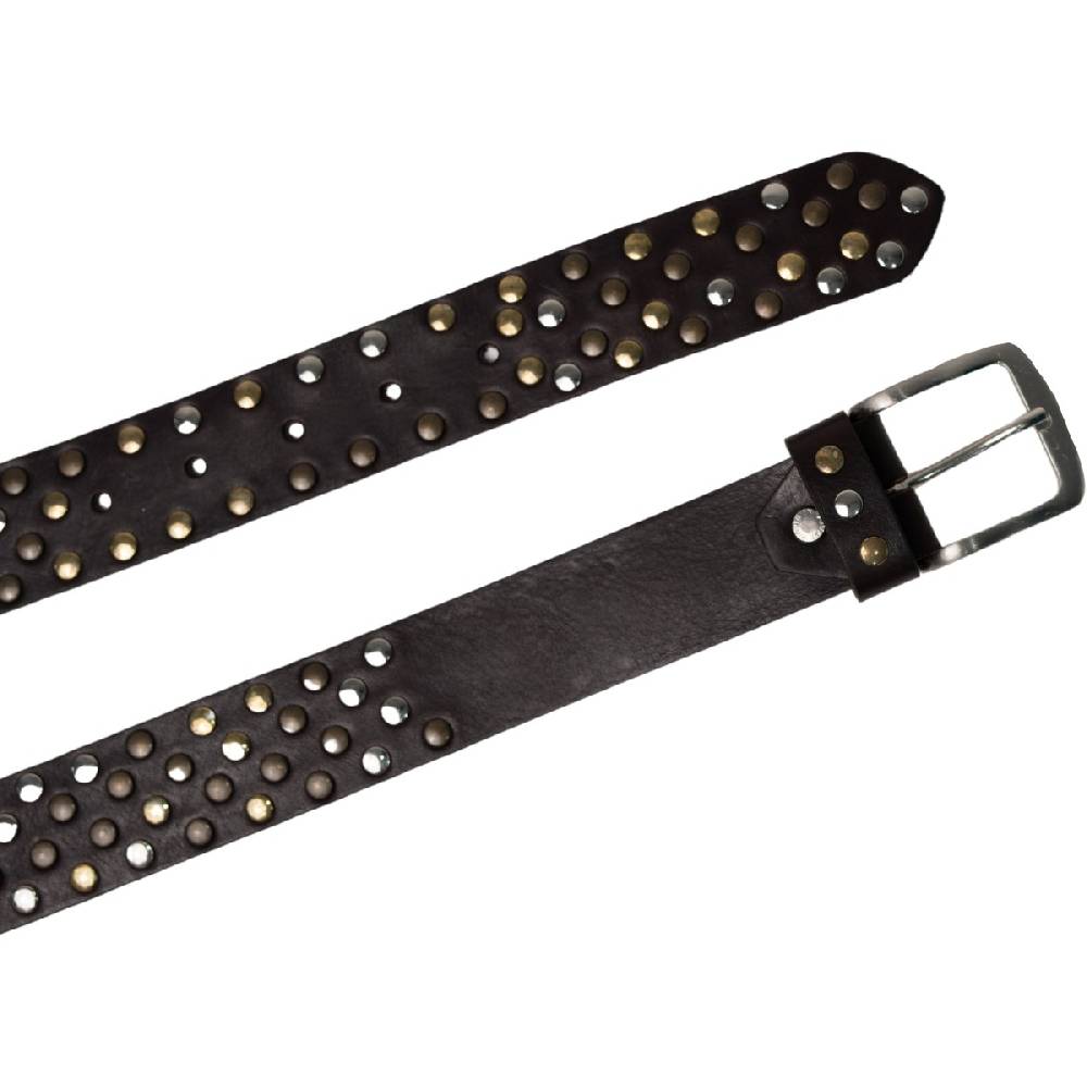 Lartigiano Del Cuoio Cintura borchiata in pelle marrone scuro di 3,5 cm unisex I Più Venduti