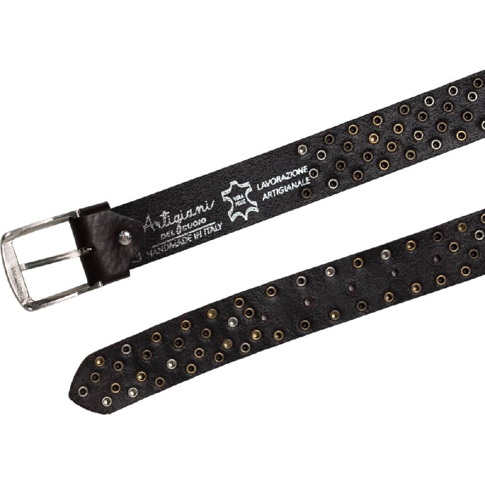 Lartigiano Del Cuoio Cintura borchiata in pelle marrone scuro di 3,5 cm unisex I Più Venduti