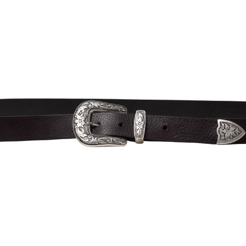Lartigiano Del Cuoio Cintura western donna in pelle marrone scuro con fibbia in metallo