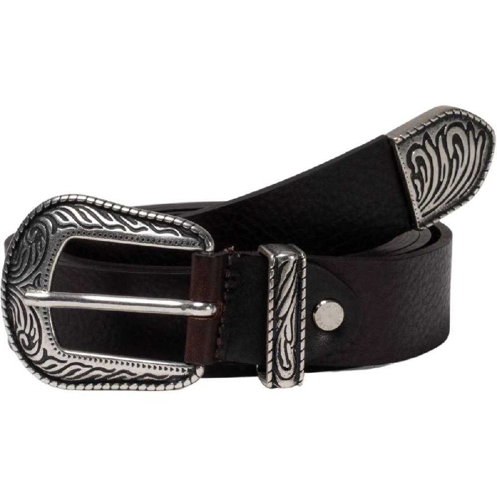 Lartigiano Del Cuoio Cintura western donna in pelle marrone con puntale in metallo inciso Pezzi Unici