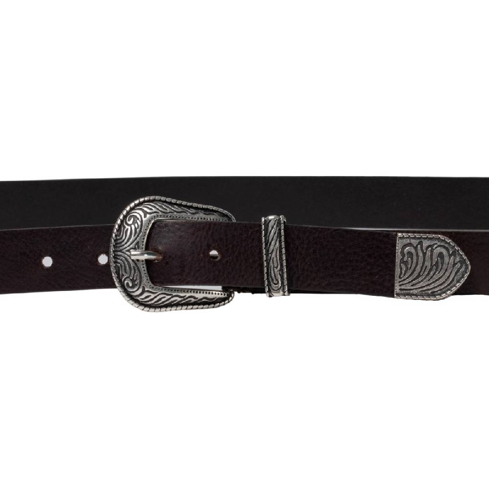 Lartigiano Del Cuoio Cintura western donna in pelle marrone con puntale in metallo inciso Pezzi Unici