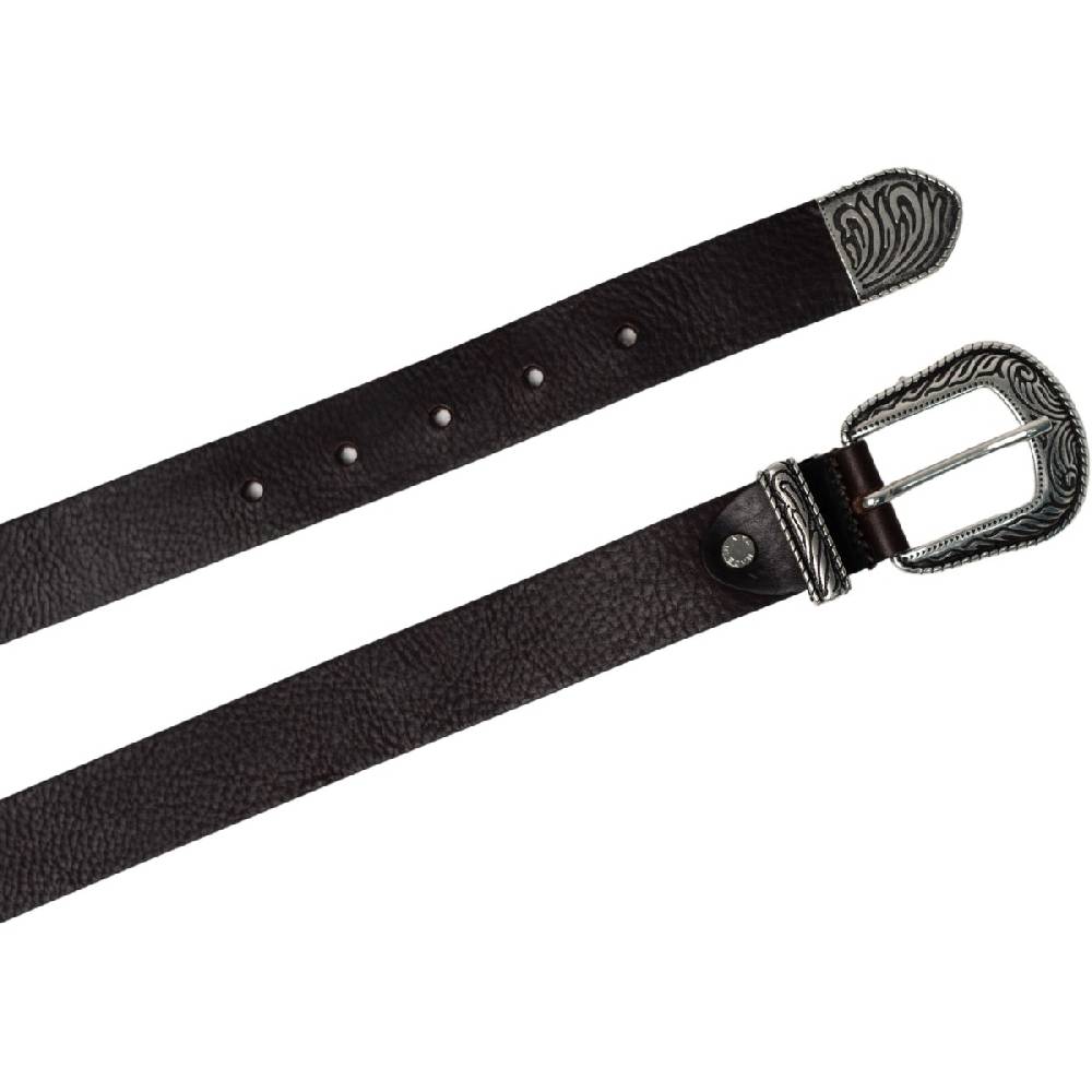 Lartigiano Del Cuoio Cintura western donna in pelle marrone con puntale in metallo inciso Pezzi Unici
