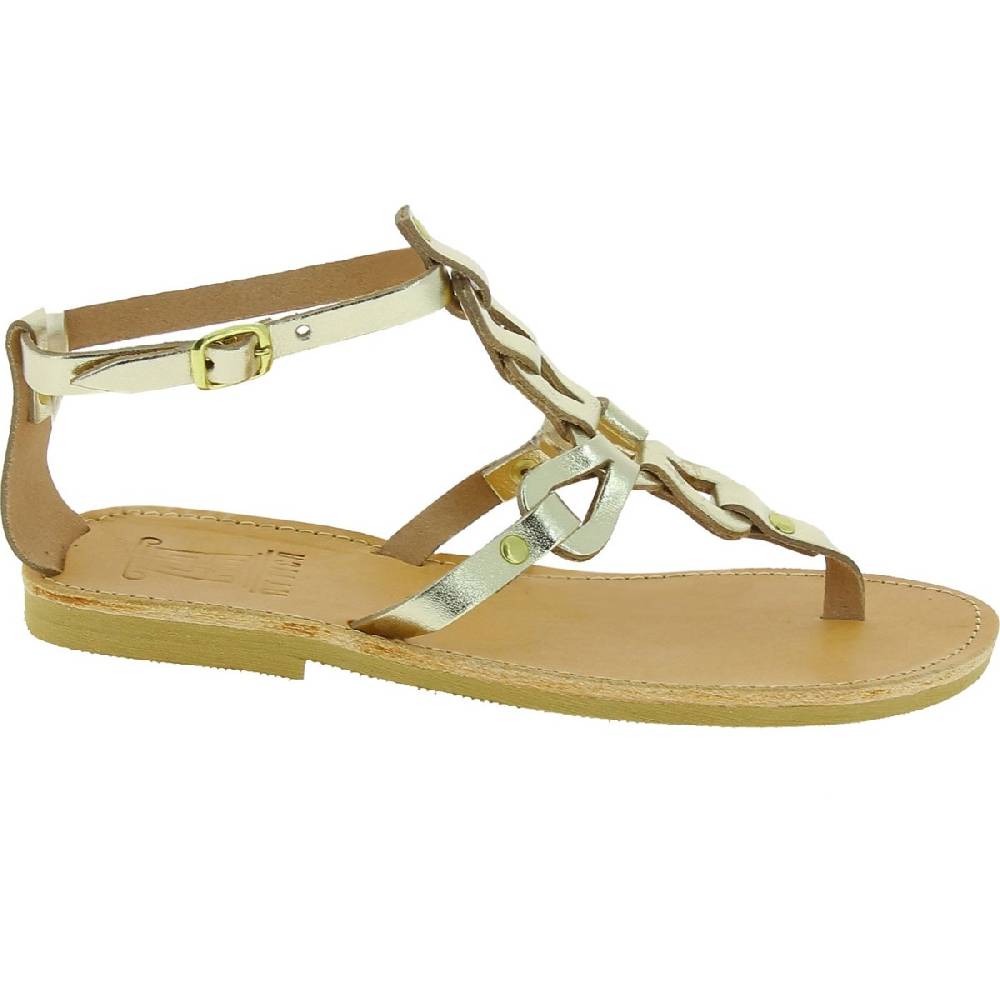 Lartigiano Del Cuoio Sandali infradito da donna con lacci incrociati fatti a mano in pelle di vitello laminata oro Outlet