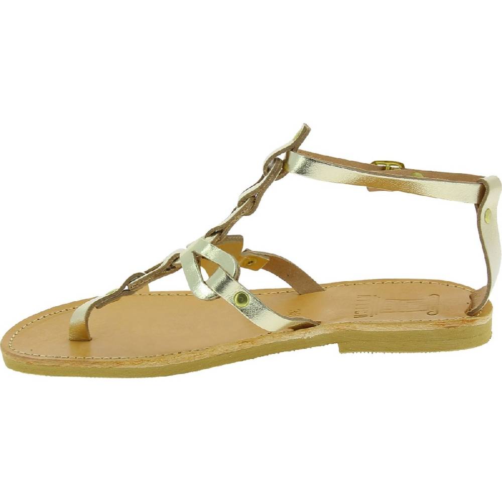 Lartigiano Del Cuoio Sandali infradito da donna con lacci incrociati fatti a mano in pelle di vitello laminata oro Outlet