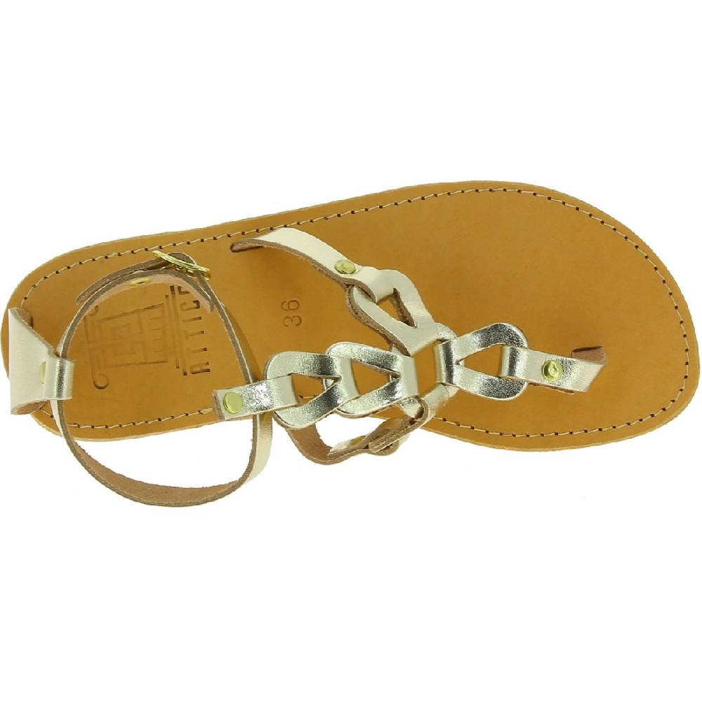 Lartigiano Del Cuoio Sandali infradito da donna con lacci incrociati fatti a mano in pelle di vitello laminata oro Outlet