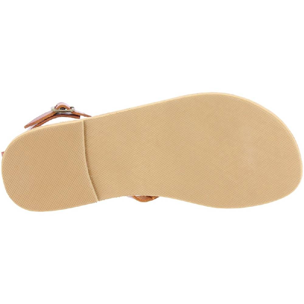 Lartigiano Del Cuoio Sandali infradito da donna con lacci incrociati fatti a mano in pelle di vitello marrone In Vendita