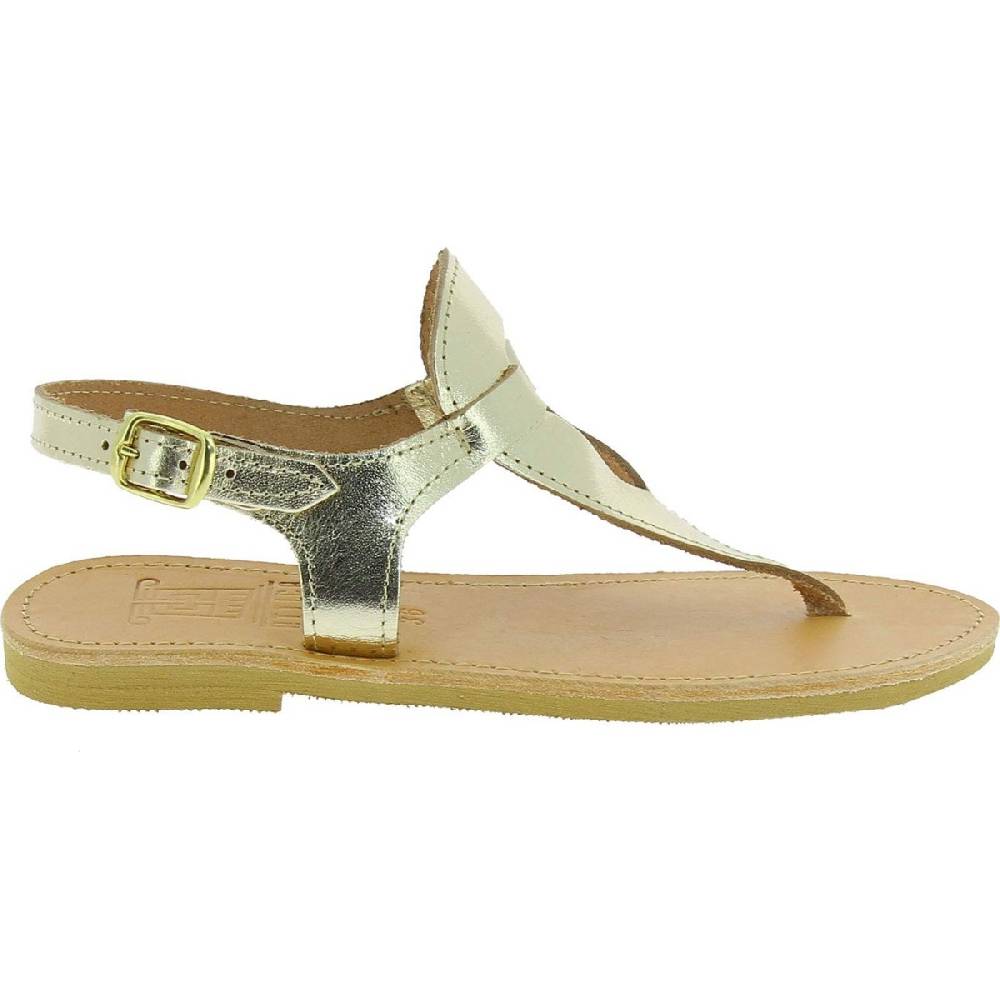 Lartigiano Del Cuoio Sandali infradito a goccia da donna fatti a mano in pelle di vitello laminata oro Hotsell