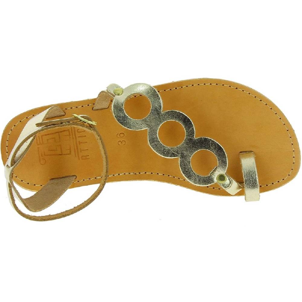 Lartigiano Del Cuoio Sandali infradito a cerchi da donna fatti a mano in pelle di vitello laminata oro Saldi Di Fabbrica