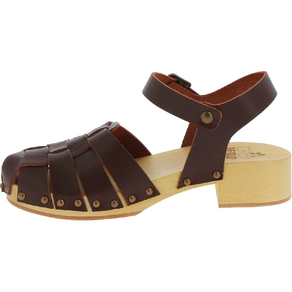 Lartigiano Del Cuoio Zoccoli donna artigianali in legno con tomaia a gabbia in pelle testa di moro Promozione Limitata