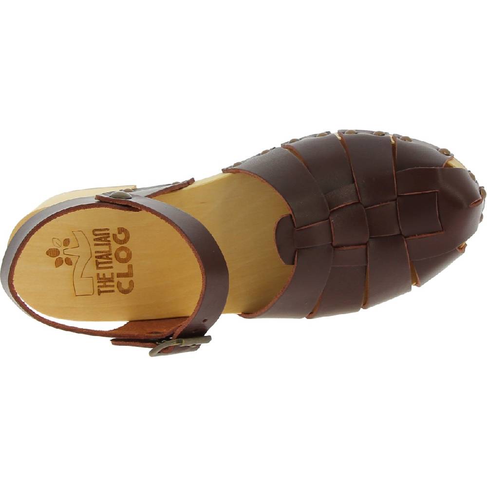 Lartigiano Del Cuoio Zoccoli donna artigianali in legno con tomaia a gabbia in pelle testa di moro Promozione Limitata