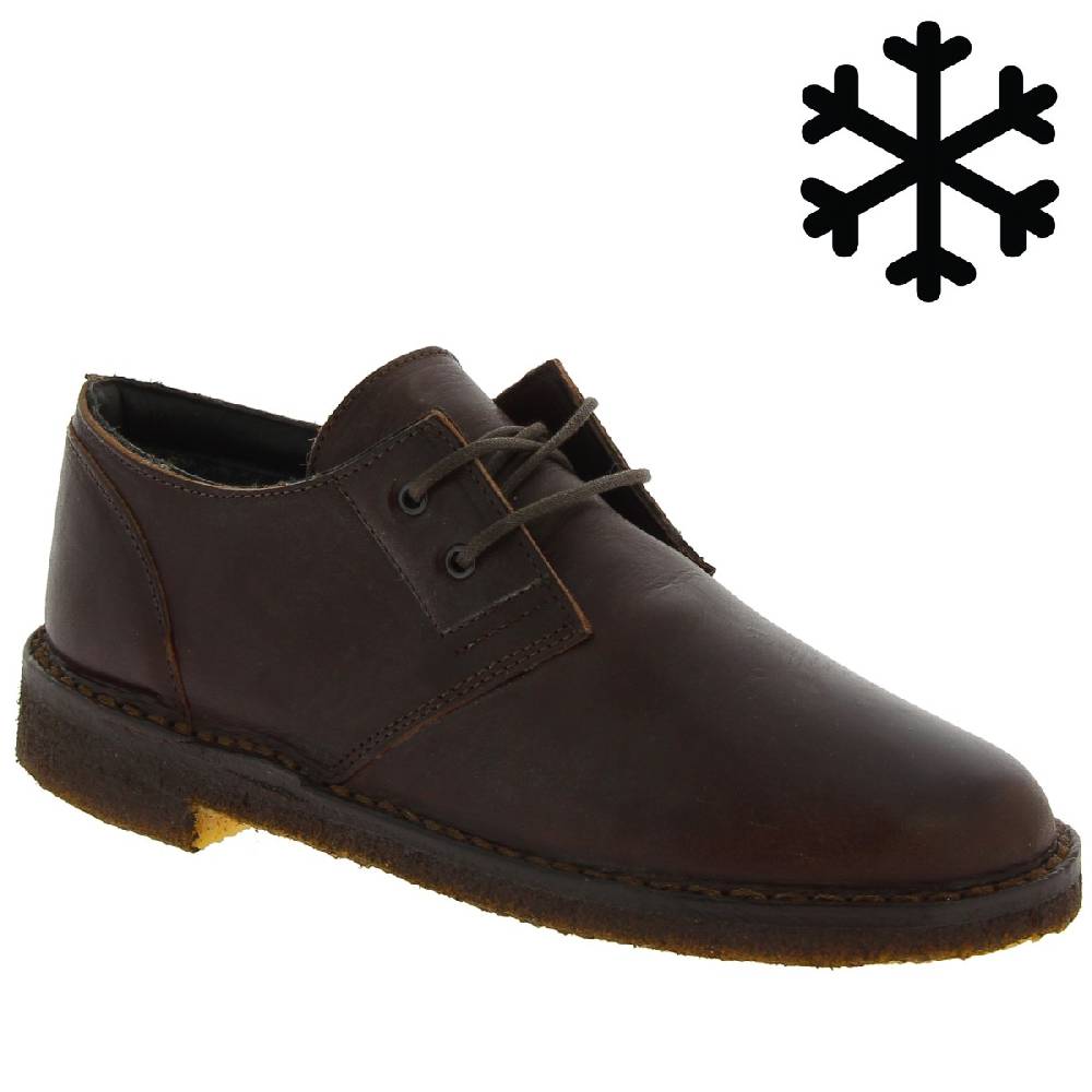 Lartigiano Del Cuoio Scarpe basse da donna in pelle marrone scuro con fodera invernale