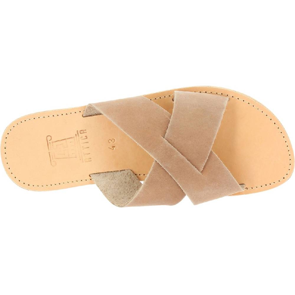 Lartigiano Del Cuoio Sandali uomo in nubuck marrone chiaro fatti a mano in Grecia Soddisfazione Garantita