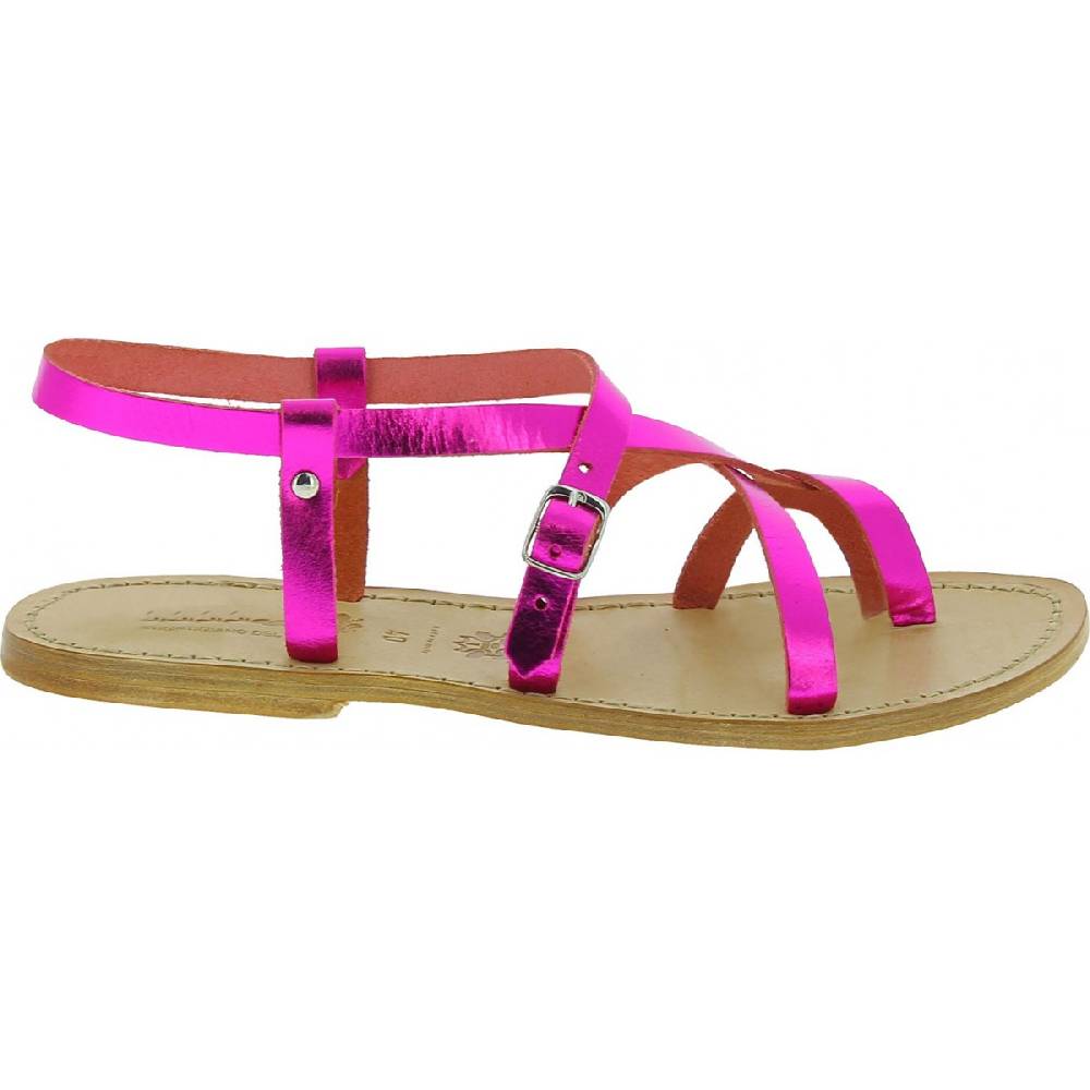 Lartigiano Del Cuoio Sandali bassi alla schiava fatti a mano in pelle laminata fucsia Online