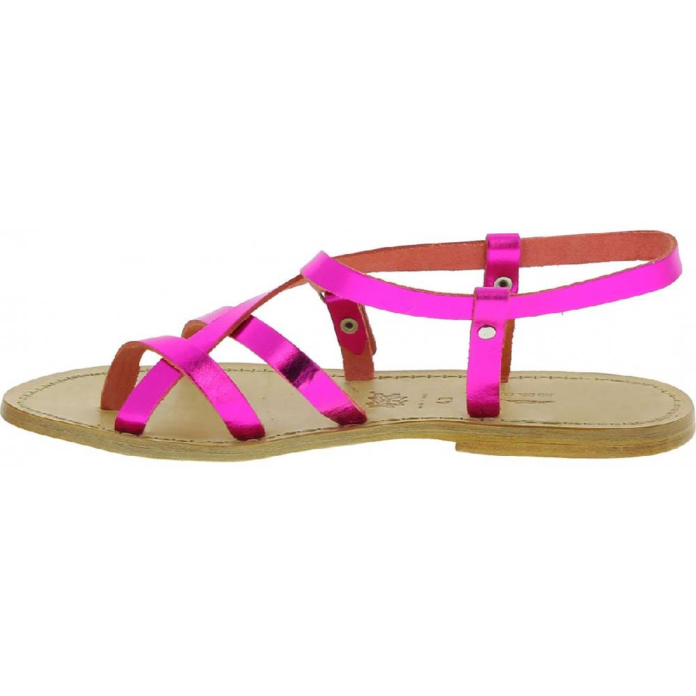 Lartigiano Del Cuoio Sandali bassi alla schiava fatti a mano in pelle laminata fucsia Online