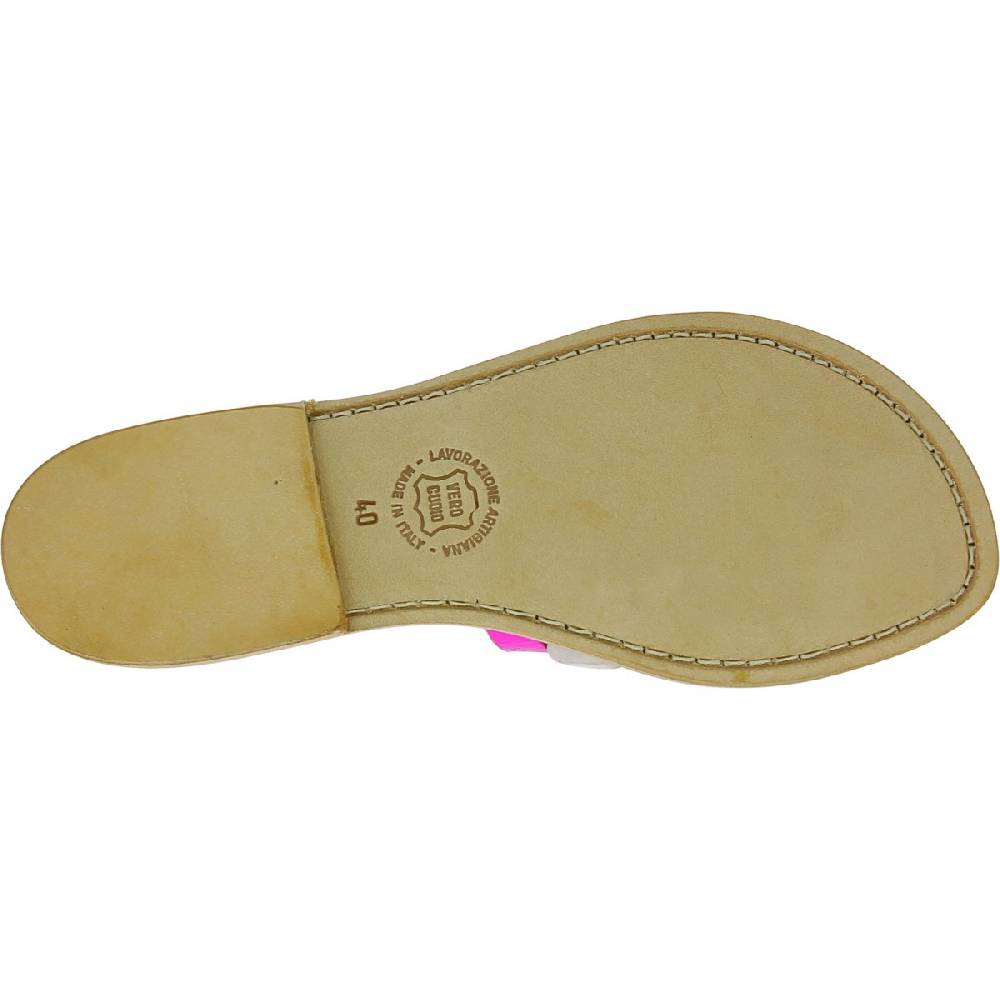 Lartigiano Del Cuoio Sandali bassi alla schiava fatti a mano in pelle laminata fucsia Online