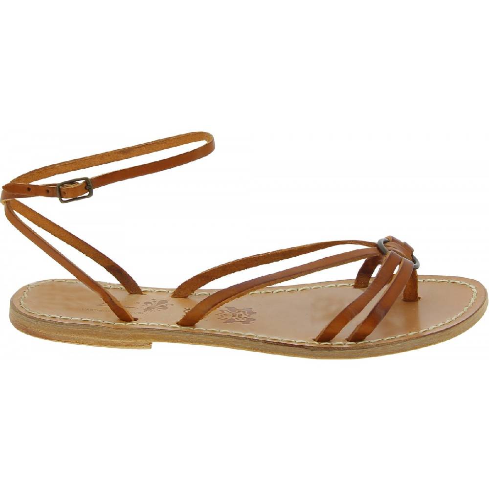 Lartigiano Del Cuoio Sandali infradito in pelle color cuoio da donna fatti a mano In Vendita